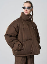 Harsh and Cruel Maillard Retro Stand Collar Thickened Puffer Jacket - COPPING THREADS - Harsh and Cruel